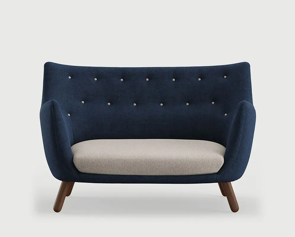 Poet Sofa in dark blue and off-white colors.