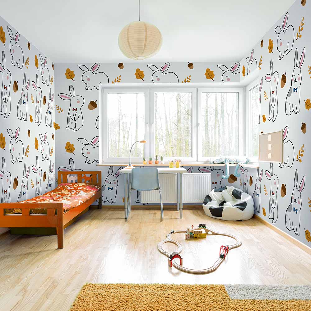 Cute Bunny Pattern Wallpaper for Kids' Room. ki092