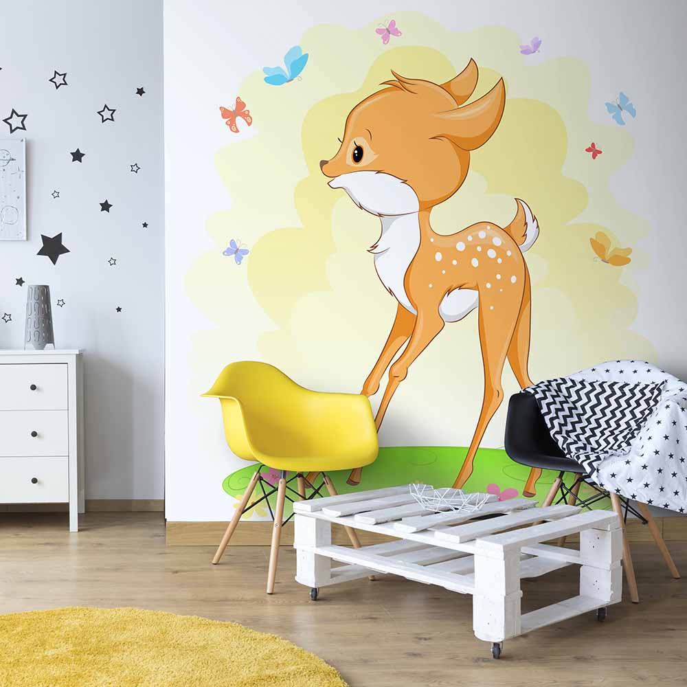 Adorable Fawn with Butterflies Wallpaper. ki132