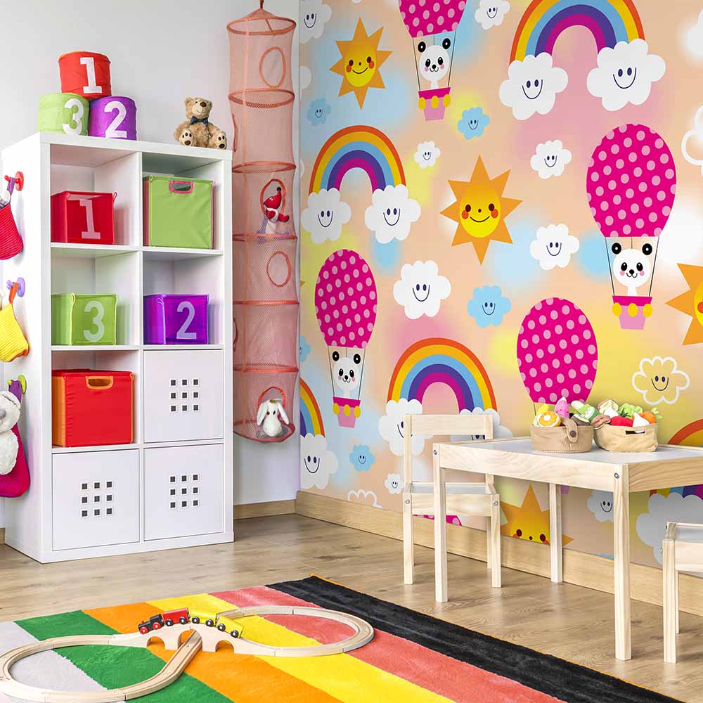 Colorful Balloon and Houses Wallpaper for Kids Room.ki095