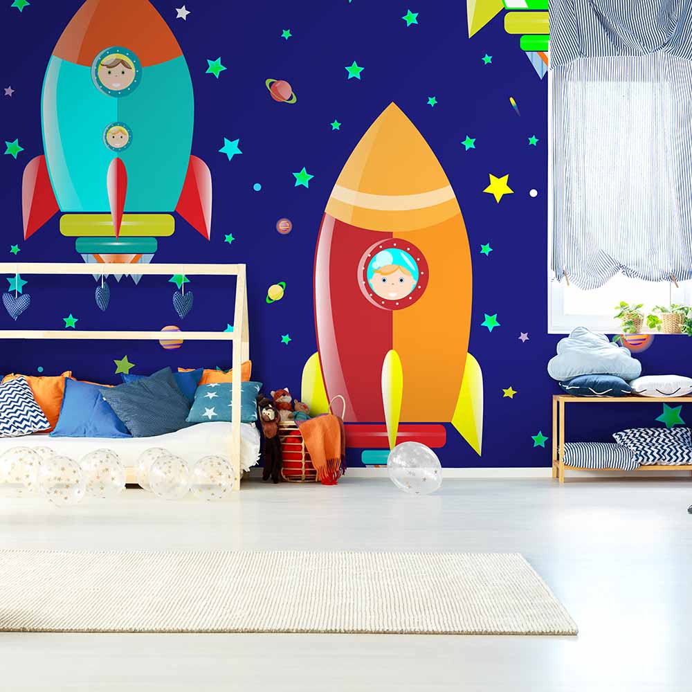 Rocket-Themed Wallpaper for Kids' Room. ki101