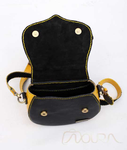 Handmade Leather Crossbody Women Bag Yellow and Black (Chinar)