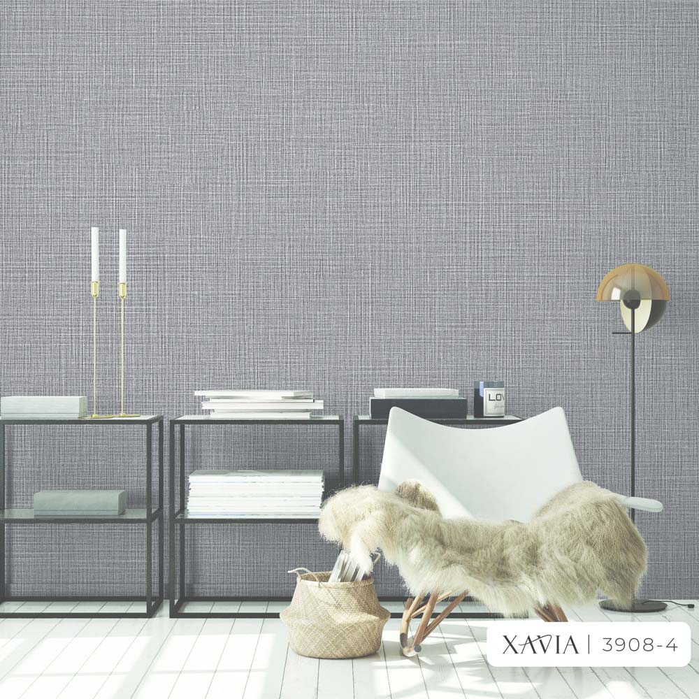 Dark gray textured wallpaper in a modern minimalist study area.