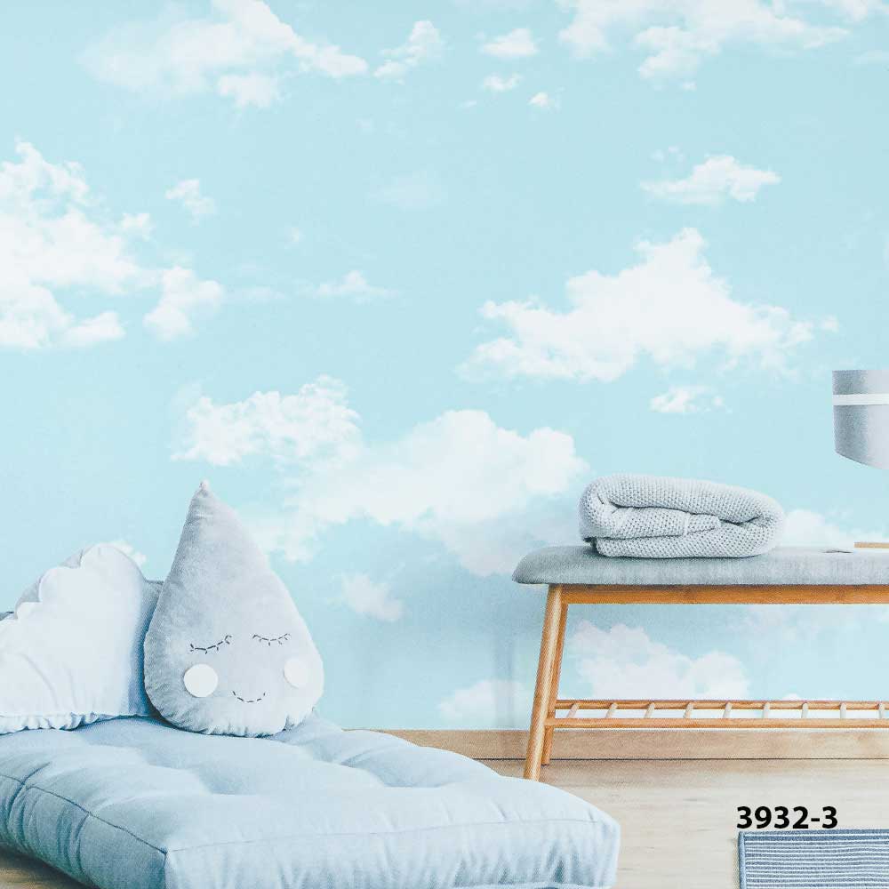 Bedroom with Blue Sky Cloud Wallpaper.