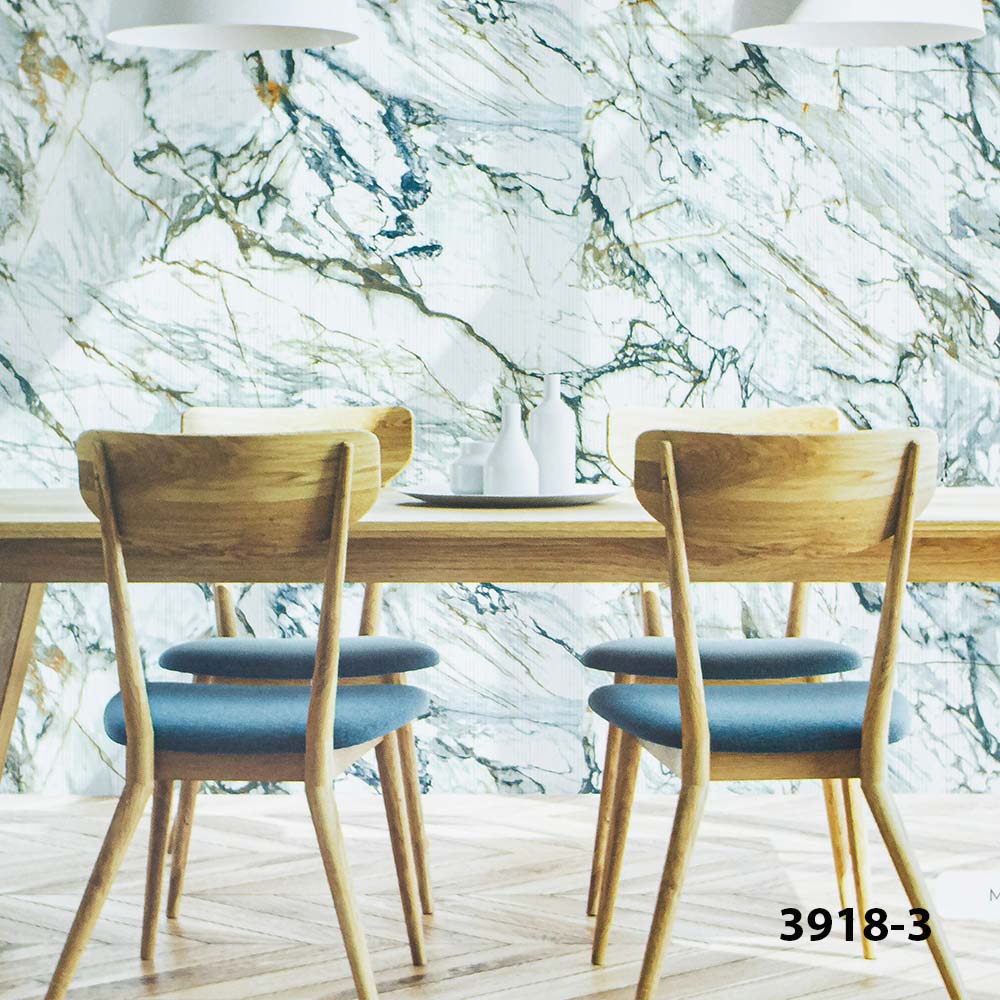 Luxurious Marble Pattern Wallpaper for Dining Room.