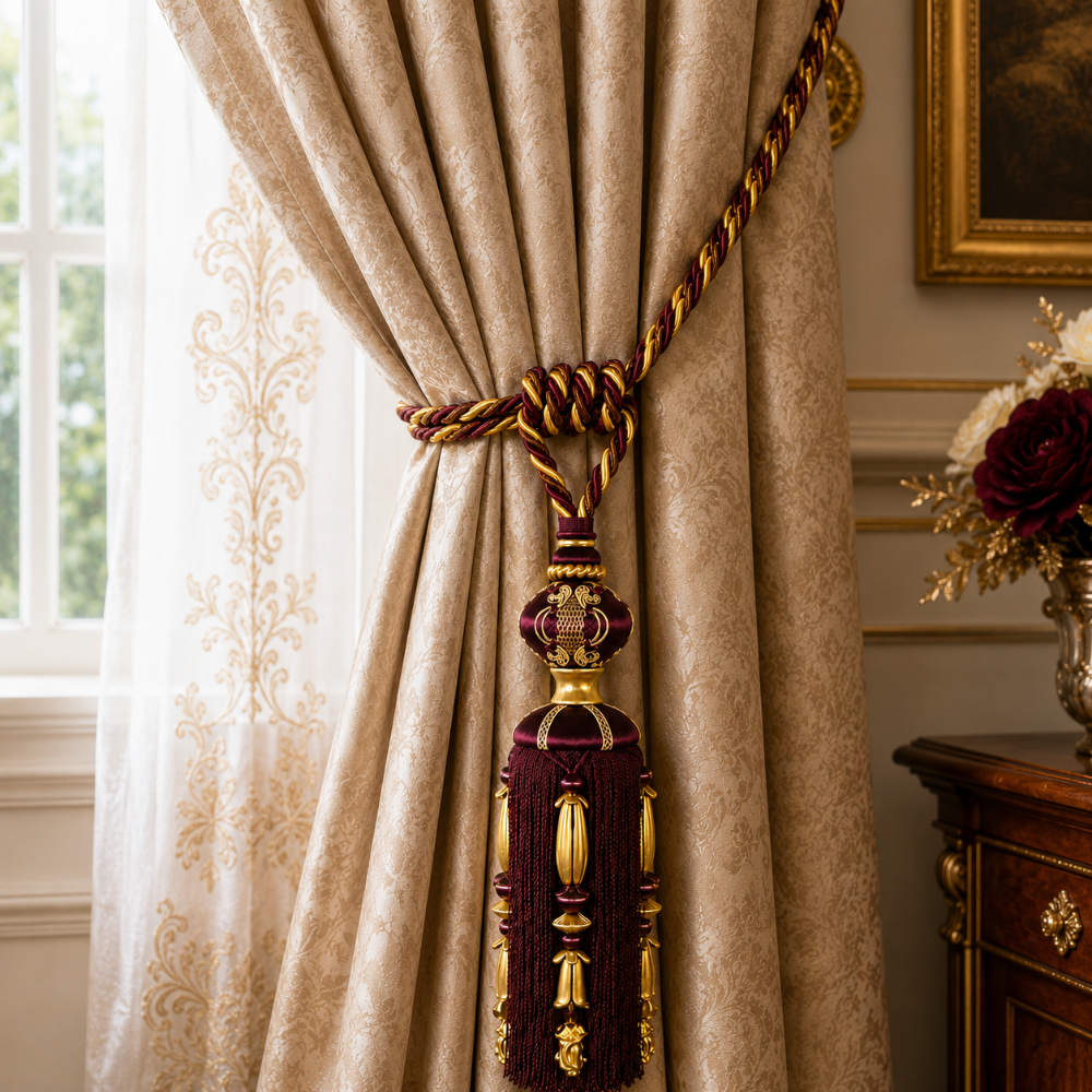 Burgundy Erika Series Tieback Holding Curtain.
