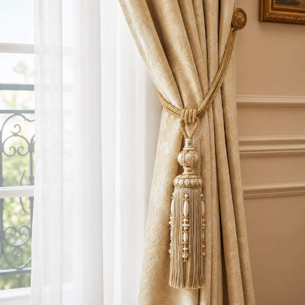 Champagne Erika Series Tieback Holding Curtain.