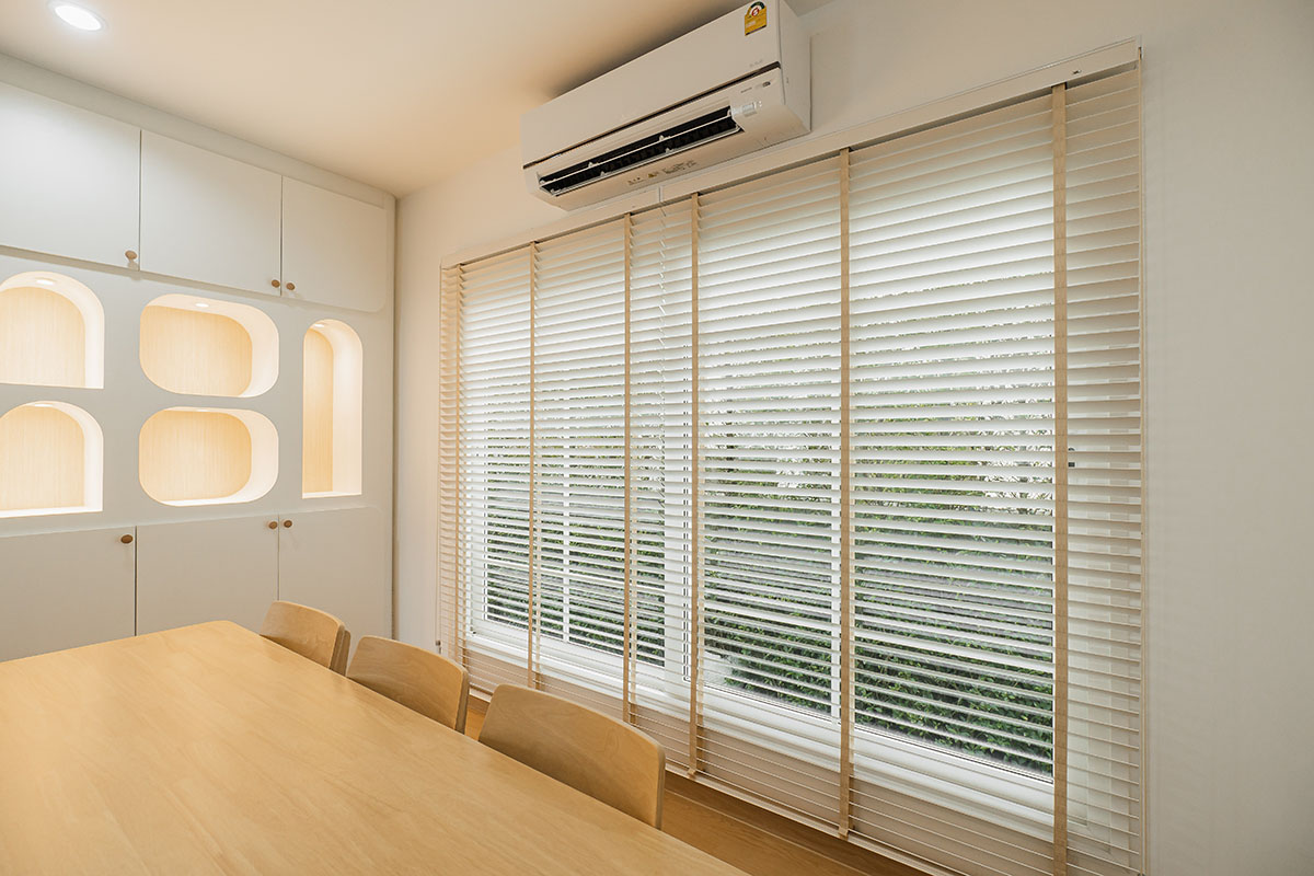 Basswood Blinds for Minimal Dining Room.