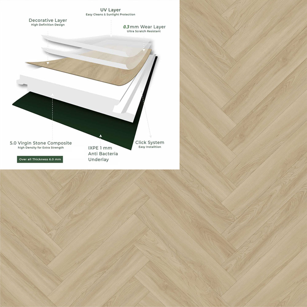 Maple SPC Herringbone Pro Flooring with Specification.