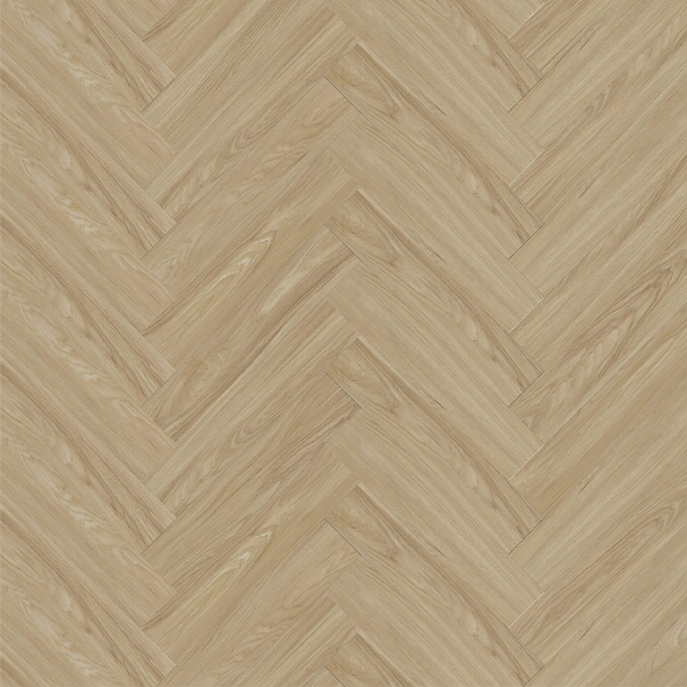 Warm Hickory Wood SPC Pro Flooring with Herringbone Pattern..