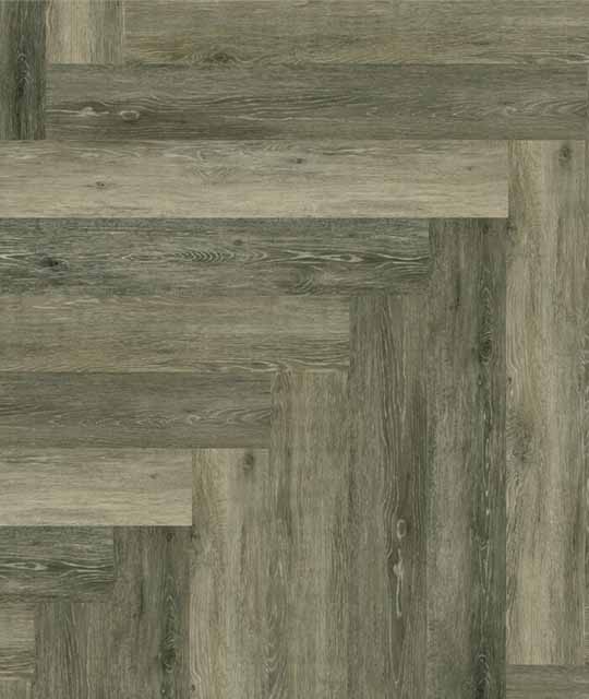 พื้นกระเบื้องยาง SPC สีไม้โอ๊คเทาหม่นลายก้างปลา