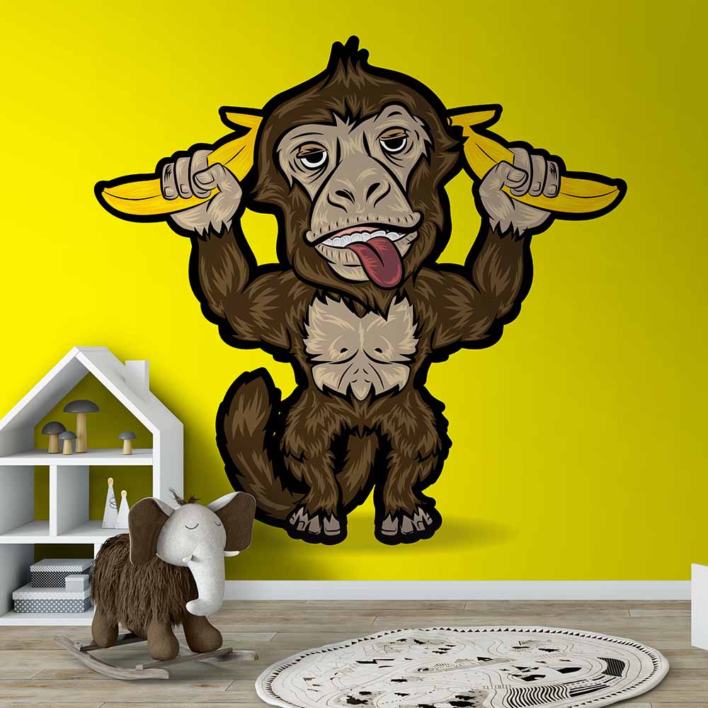 วอลเปเปอร์รูปลิงน้อยร่าเริงกับกล้วย ki042.