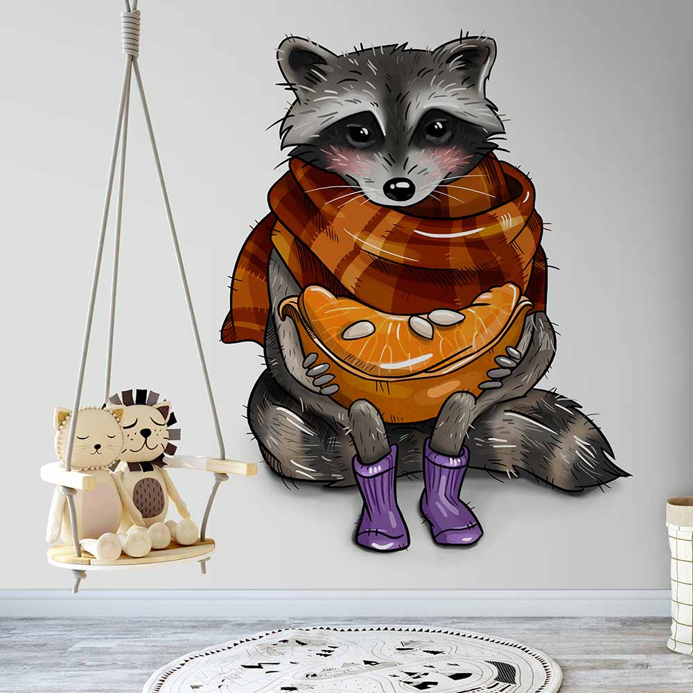 วอลเปเปอร์รูปแรคคูนน่ารักกับผ้าพันคอ ki026.