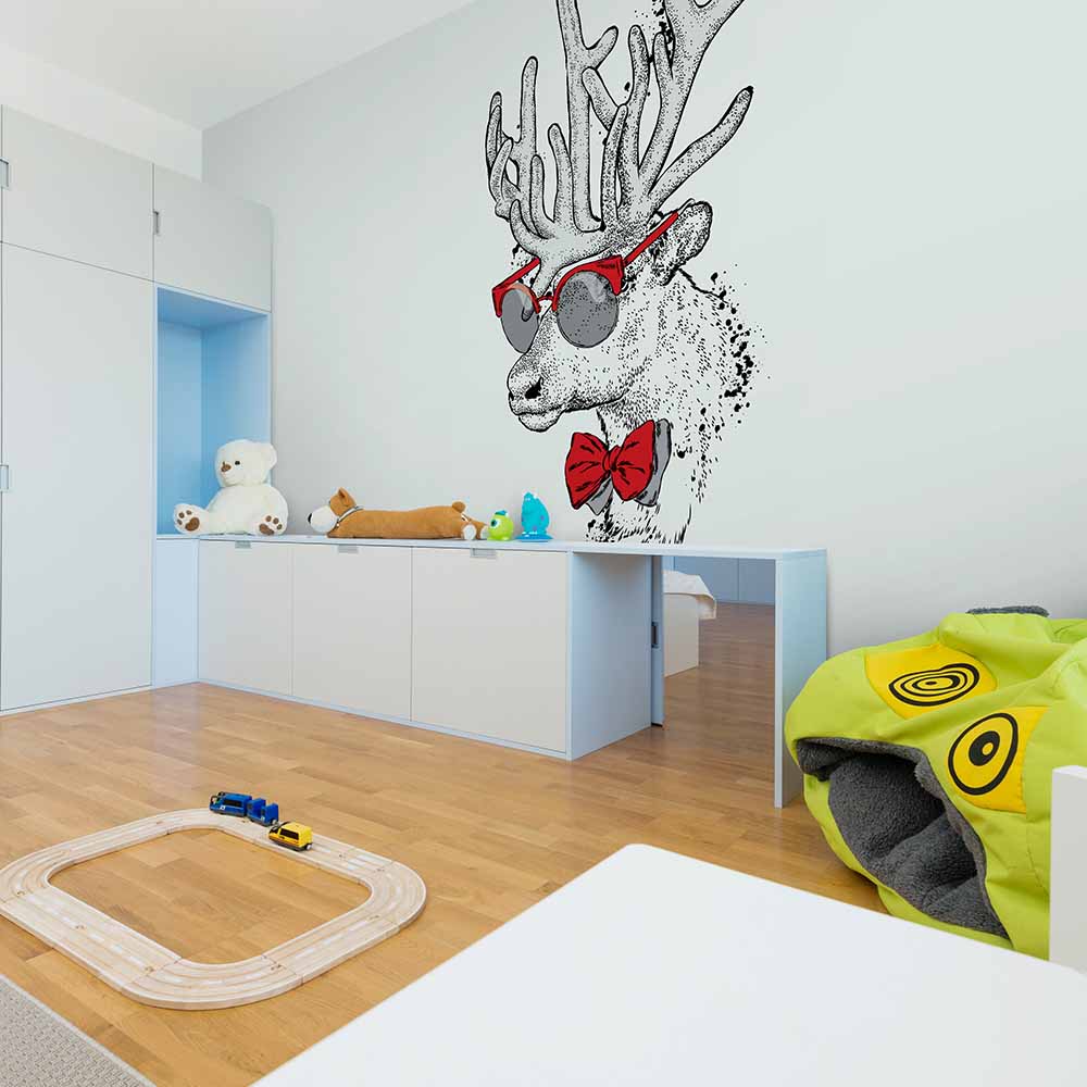 วอลเปเปอร์รูปกวางน่ารักพร้อมธนูและแว่นตา ki048.