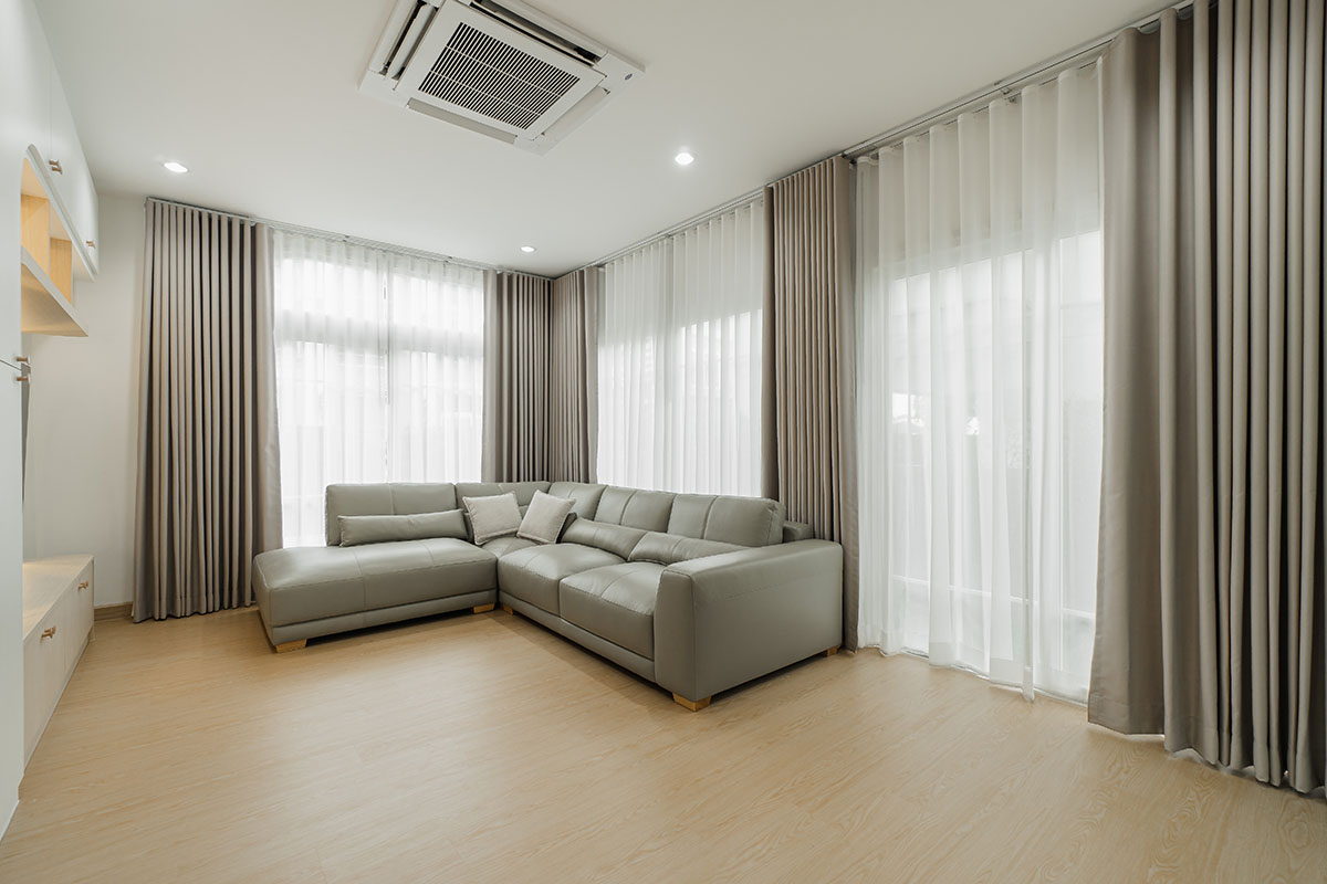 Minimal Living Room with Double Layered Curtains.