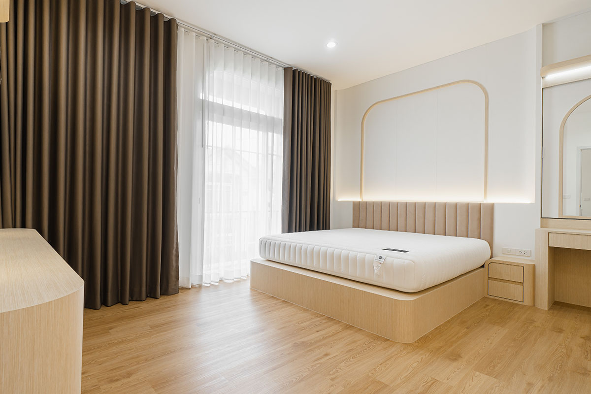 Bedroom with Two-layered Curtains.