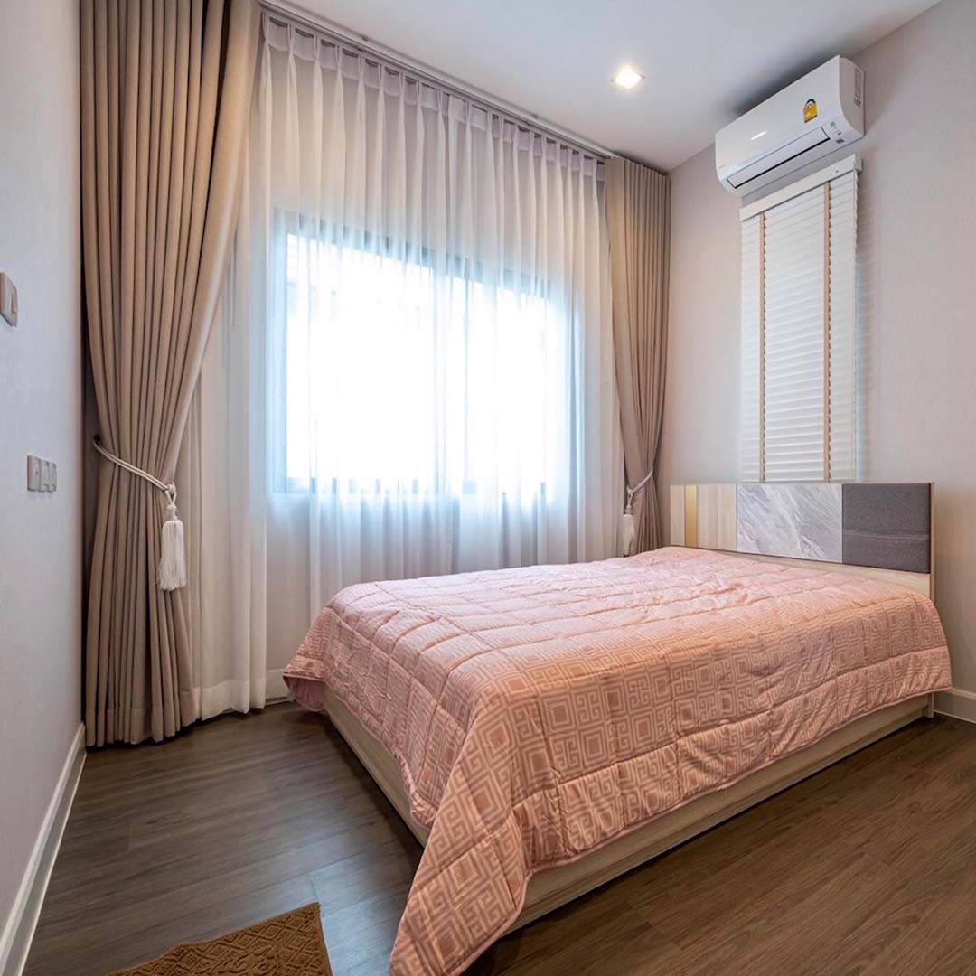 Blackout curtain and blinds for bedroom.