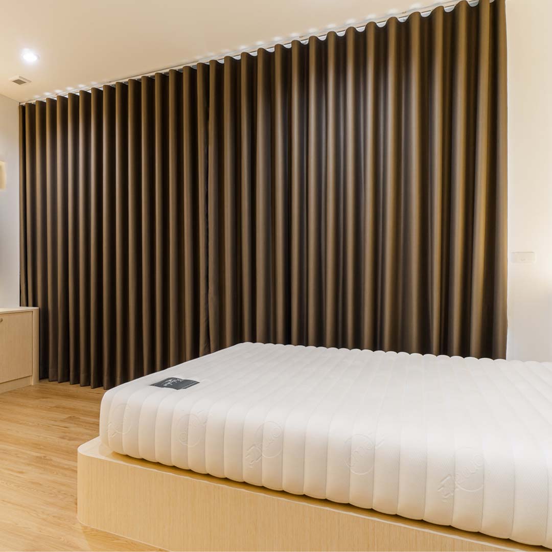 Brown color blackout curtain for minimalist bedroom.