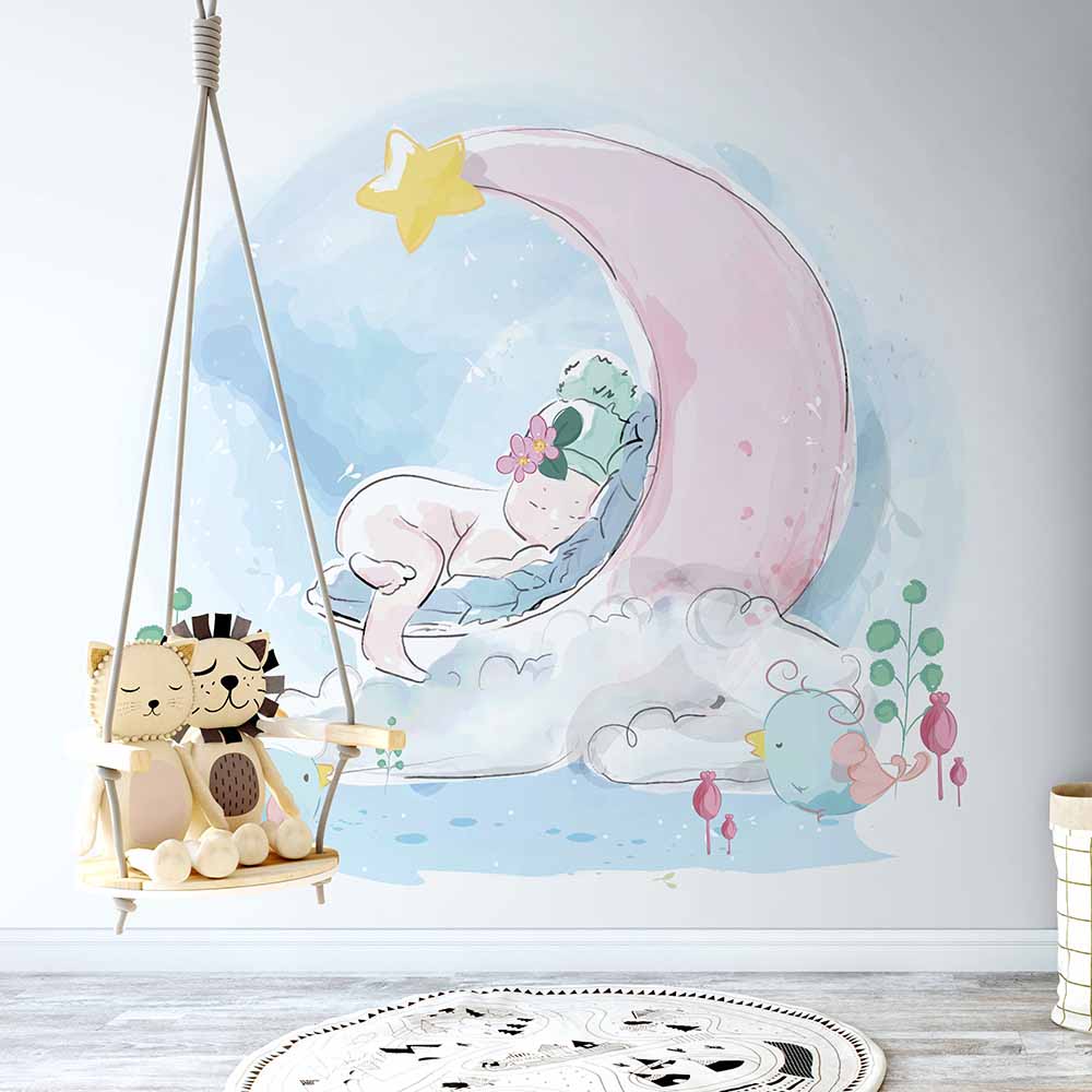 Serene Crescent Moon Nursery Wallpaper.ki172