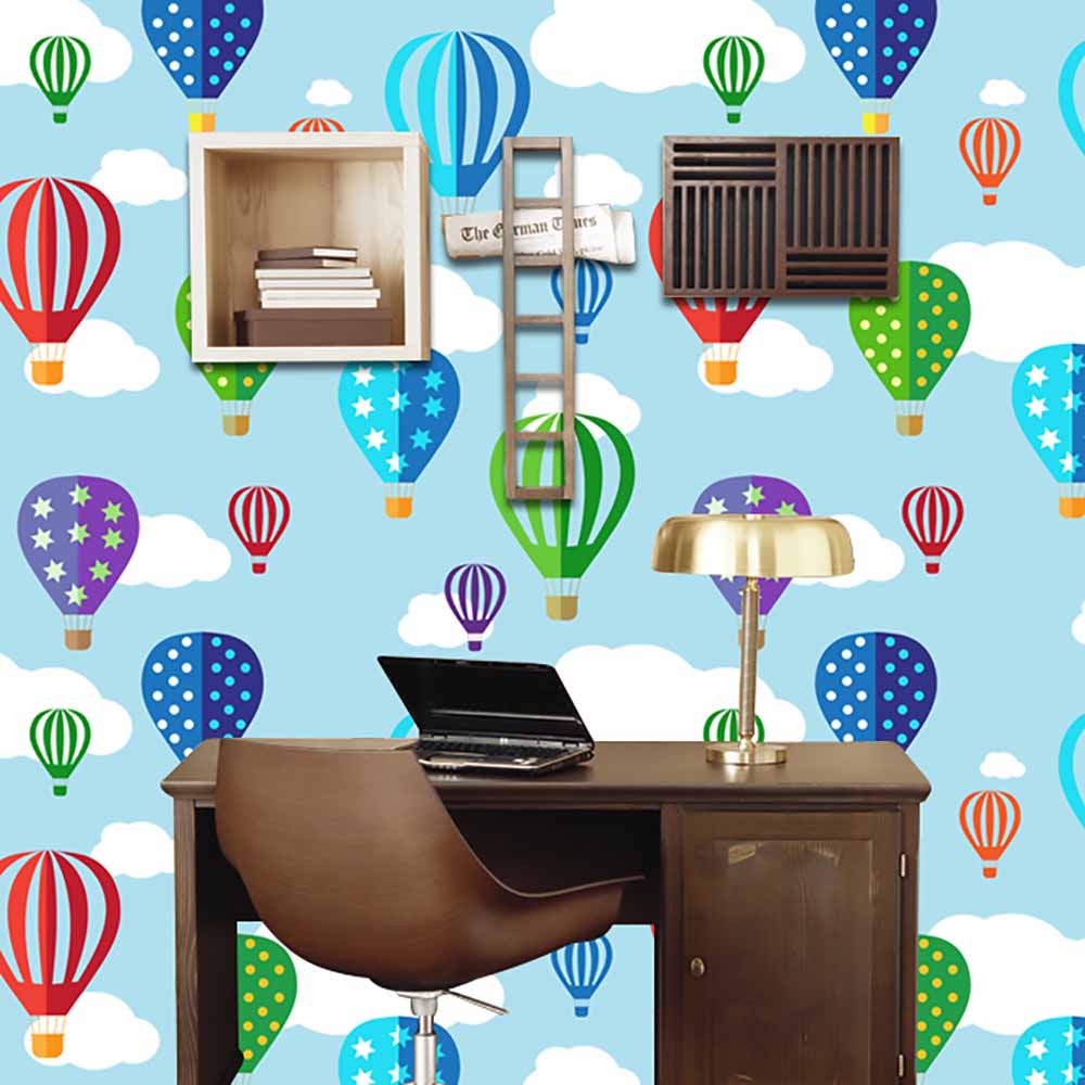 Colorful Hot Air Balloon Wallpaper for Kids Room.ki002