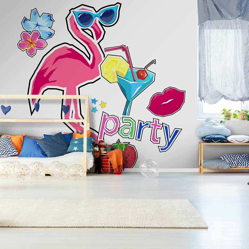 Flamingo Party Wallpaper for Kids Room. ki059