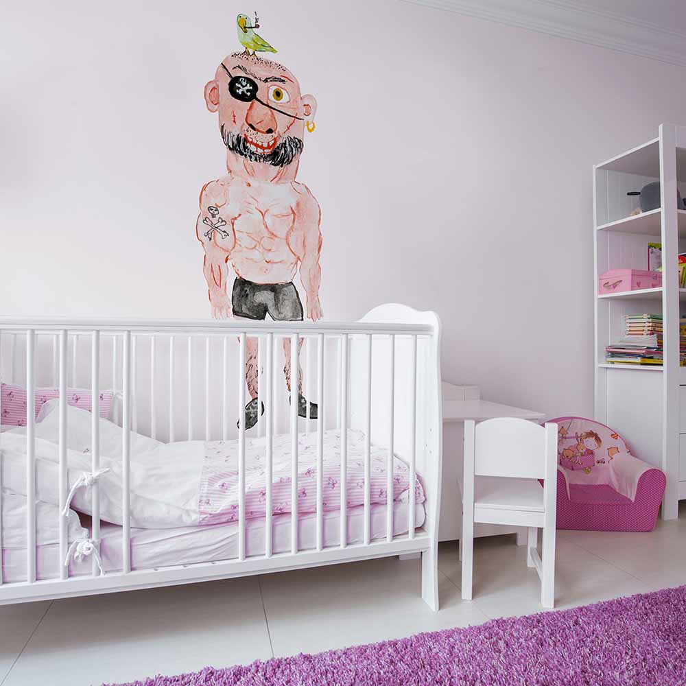 Pirate-themed wallpaper in a cozy kids' room. ki031