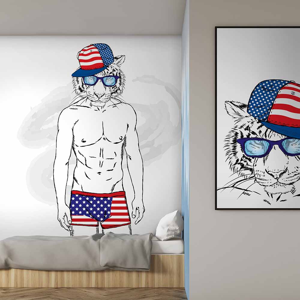 Patriotic Tiger Wallpaper for Unique Room Decor.