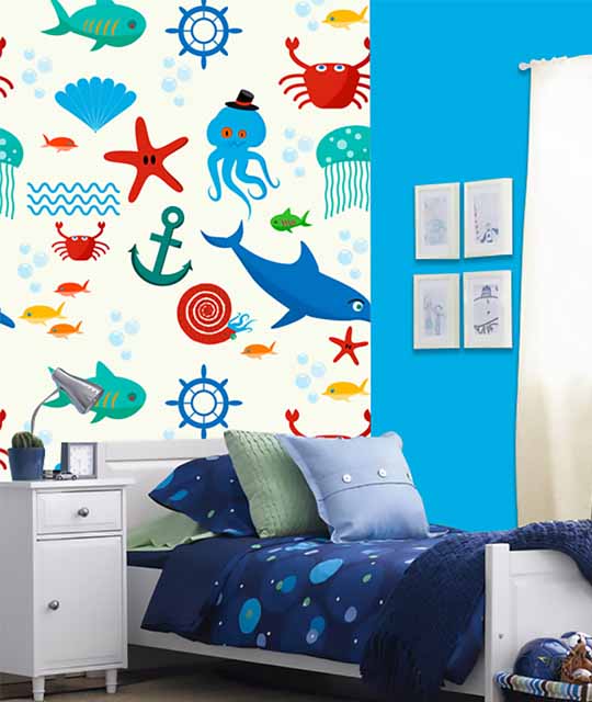 Ocean Marine Animals Wallpaper For Kid's Room