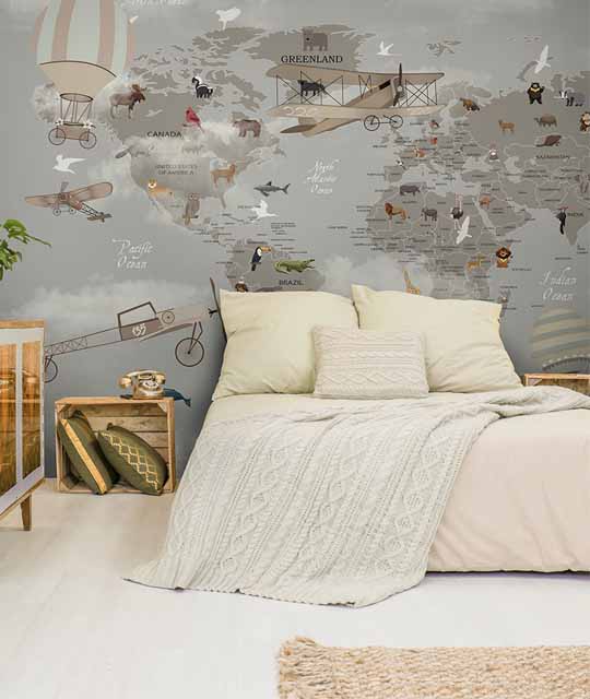 World Map Wallpaper for Children's Room