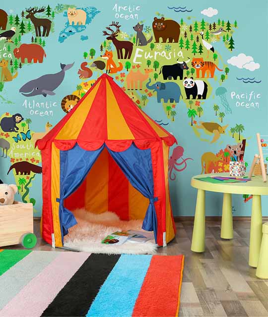 World Map Wallpaper for Children's Room