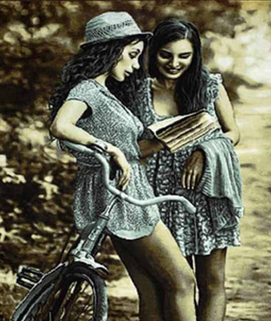 The Cyclist Girl Wall Carpet (Handwoven Tableau) 90x60 cm