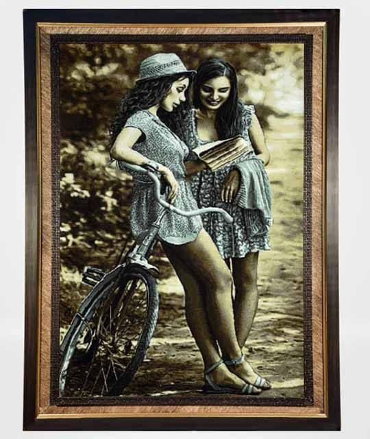 The Cyclist Girl Wall Carpet (Handwoven Tableau) 90x60 cm