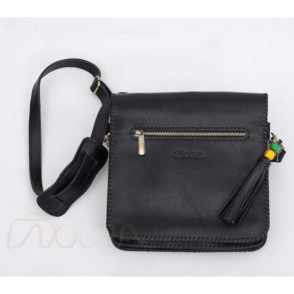 Back Side of Negar Handmade Black Leather Crossbody Bag.