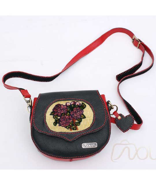 Handmade Leather Crossbody Women Bag Red and Black (Chinar)