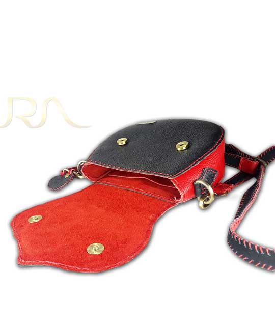Handmade Leather Crossbody Women Bag Red and Black (Chinar)