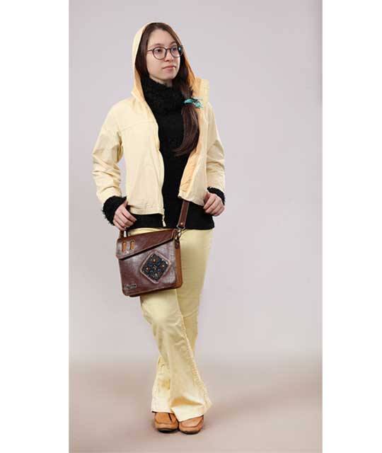 Handmade Brown Leather Crossbody Bag - Carpet Design Toranj