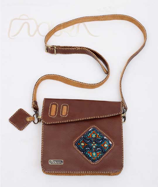 Handmade Brown Leather Crossbody Bag - Carpet Design Toranj