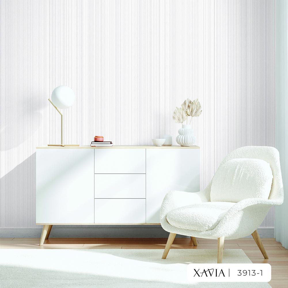 3913-1 Xavia Off White Striped Wallpaper for a Home.