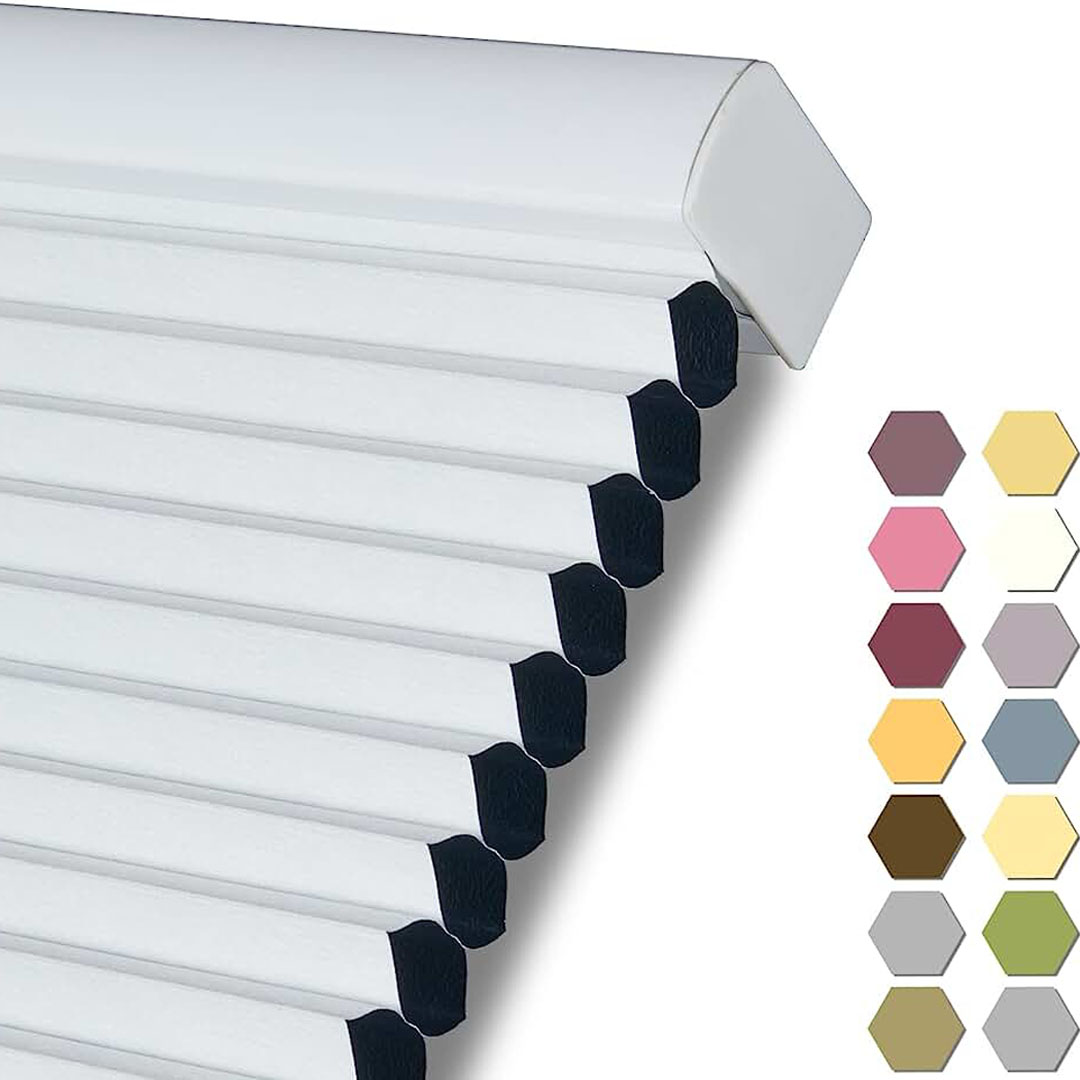 Honeycomb blinds in various colors.