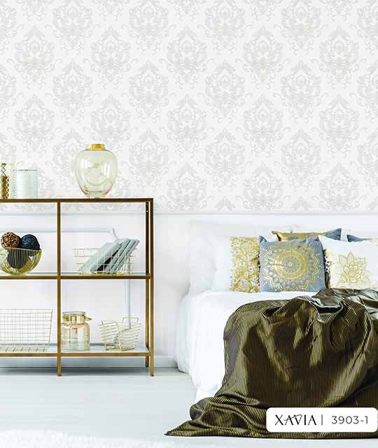 Luxurious White & Gray Damask Floral Wallpaper Xavia 3903-1