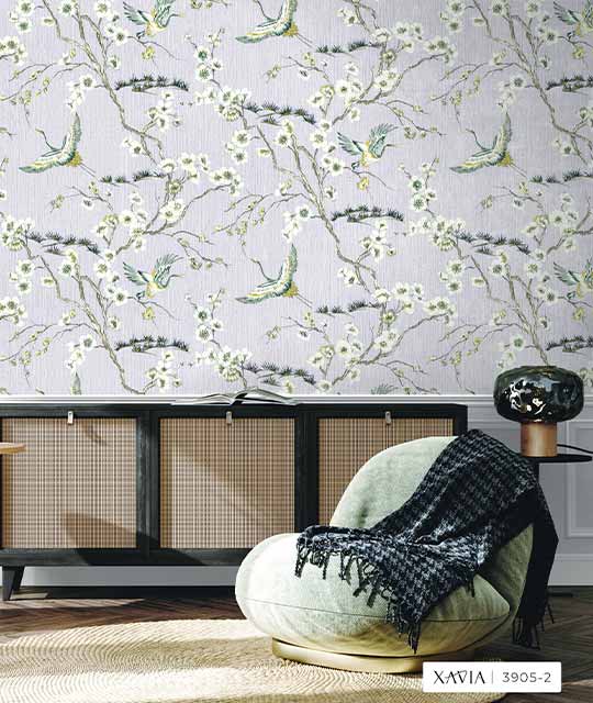 Heron Bird and Floral Pattern Wallpaper Xavia 3905-2-3