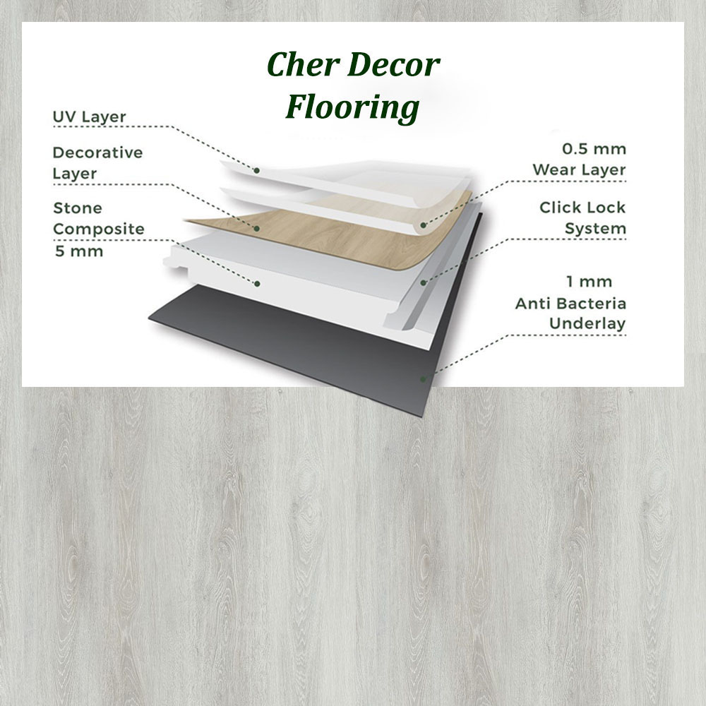 Icy Silver Oak SPC Flooring with Specification.