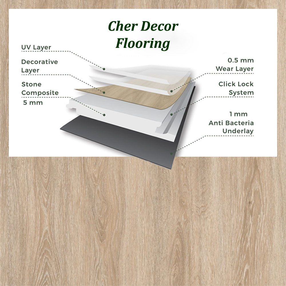 Sunlit Beige Oak SPC Flooring with Specification.